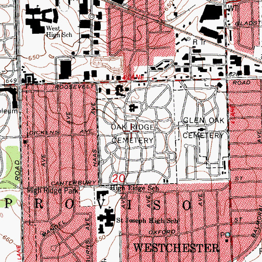 Topographic Map of Oakridge Glen Oak Cemetery, IL