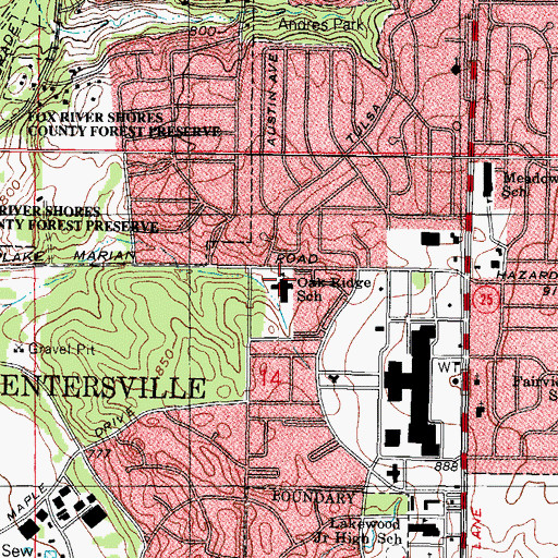 Topographic Map of Oak Ridge School, IL