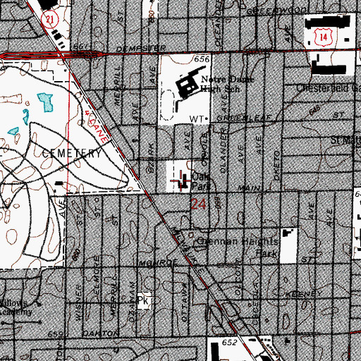 Topographic Map of Oak School, IL