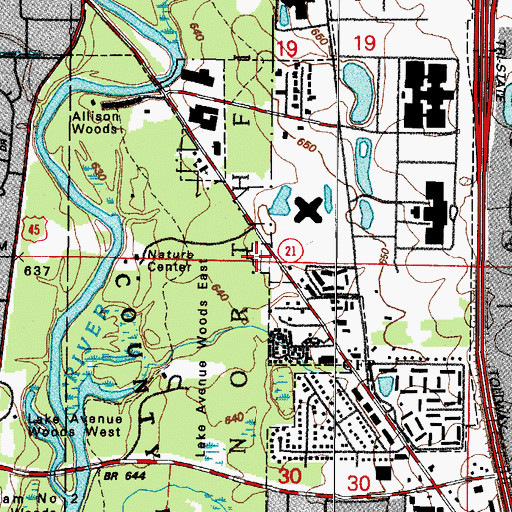 Topographic Map of Northfield Oakwood Cemetery, IL
