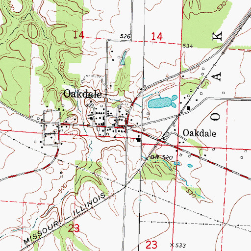 Topographic Map of Oakdale, IL