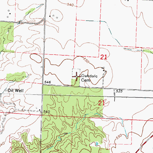 Topographic Map of Oak Dale Cemetery, IL