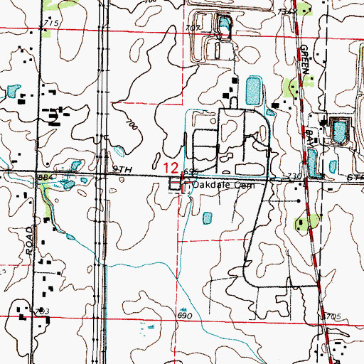 Topographic Map of Oakdale Cemetery, IL