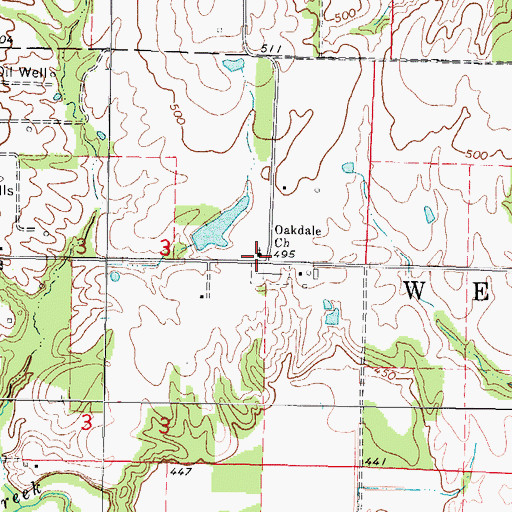Topographic Map of Oakdale Church, IL