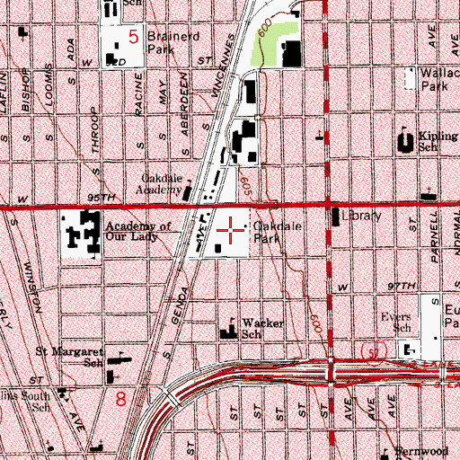 Topographic Map of Oakdale Park, IL