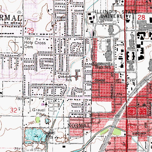 Topographic Map of Oakdale Elementary School, IL
