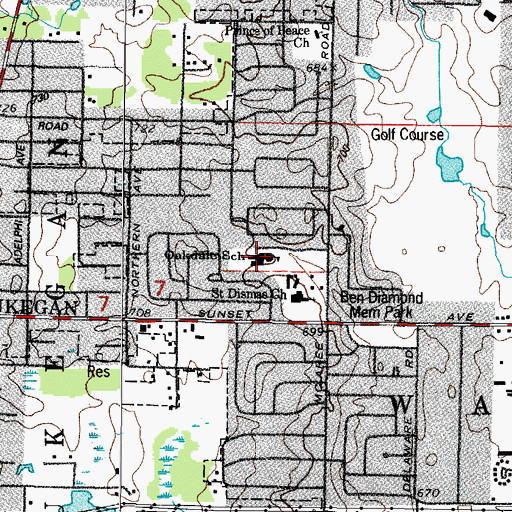 Topographic Map of Oakdale Elementary School, IL