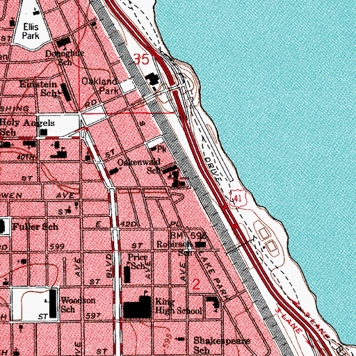 Topographic Map of Oakenwald School, IL