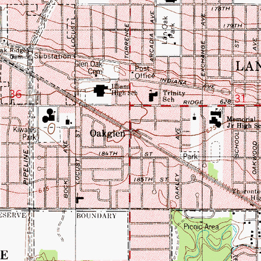 Topographic Map of Oakglen, IL