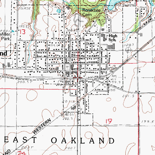 Topographic Map of Oakland, IL