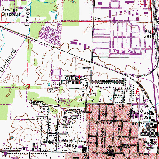 Topographic Map of Oakland Cemetery, IL