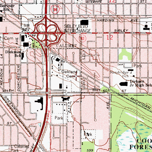 Topographic Map of Oakland Cemetery, IL