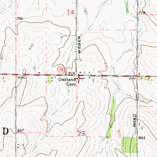 Topographic Map of Oakland Cemetery, IL