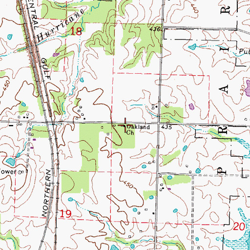 Topographic Map of Oakland Church, IL