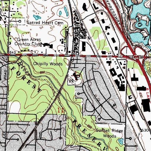 Topographic Map of Oaklane School, IL