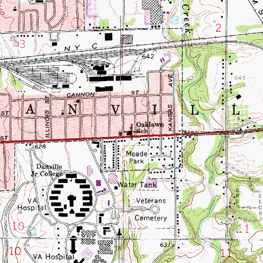 Topographic Map of Oaklawn School, IL