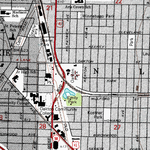Topographic Map of Oakton Park, IL