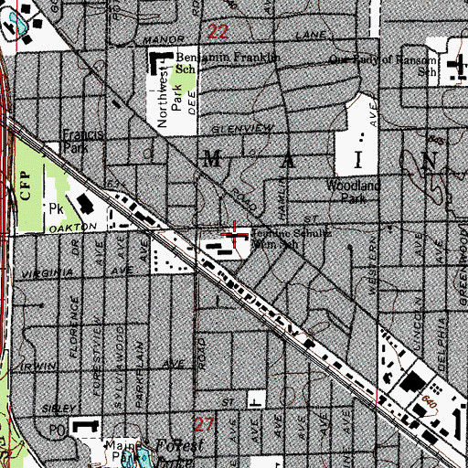 Topographic Map of Oakton School, IL