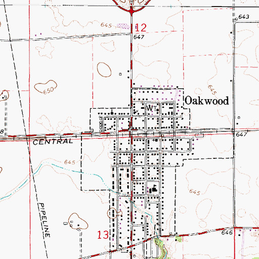 Topographic Map of Oakwood, IL
