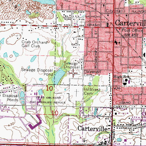 Topographic Map of Oakwood Cemetery, IL