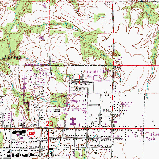 Topographic Map of Oakwood Cemetery, IL