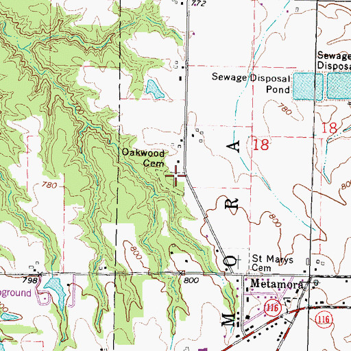 Topographic Map of Oakwood Cemetery, IL