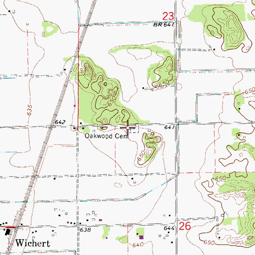 Topographic Map of Oakwood Cemetery, IL