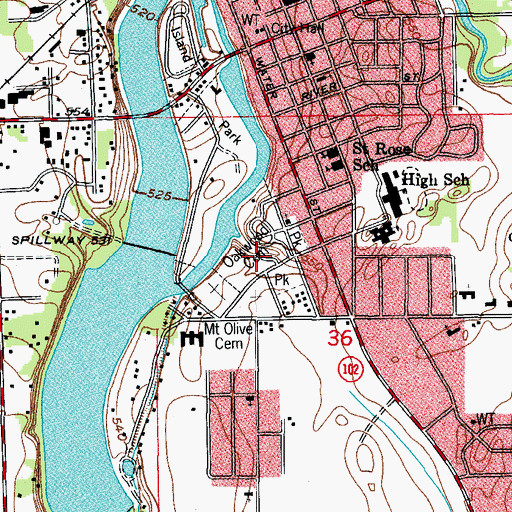 Topographic Map of Oakwood Protestant Cemetery, IL