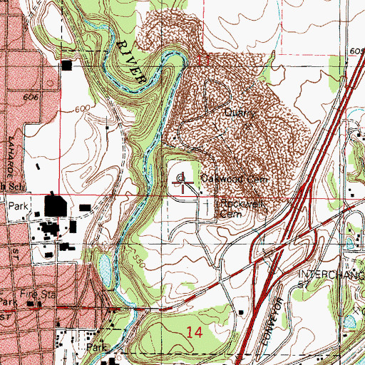 Topographic Map of Oakwood Memorial Cemetery, IL