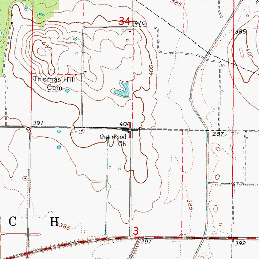 Topographic Map of Oakwood Church, IL