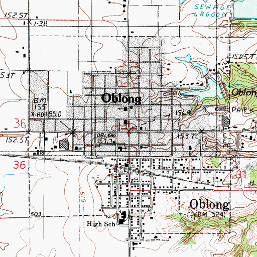 Topographic Map of Oblong, IL