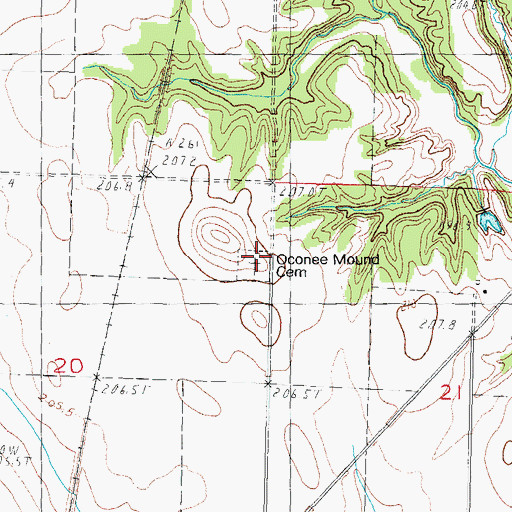 Topographic Map of Oconee Mound Cemetery, IL