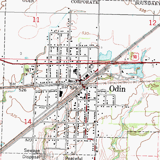 Topographic Map of Odin, IL