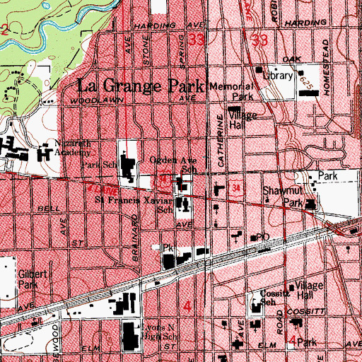 Topographic Map of Ogden Avenue Elementary School, IL