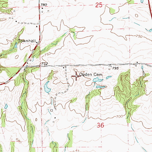 Topographic Map of Ogden Cemetery, IL