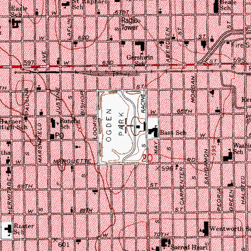 Topographic Map of Ogden Park, IL