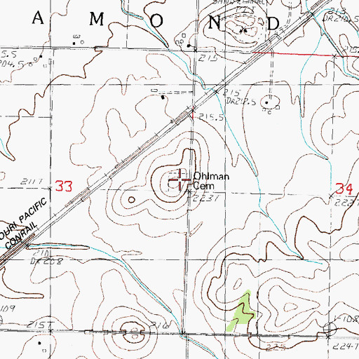 Topographic Map of Ohlman Cemetery, IL