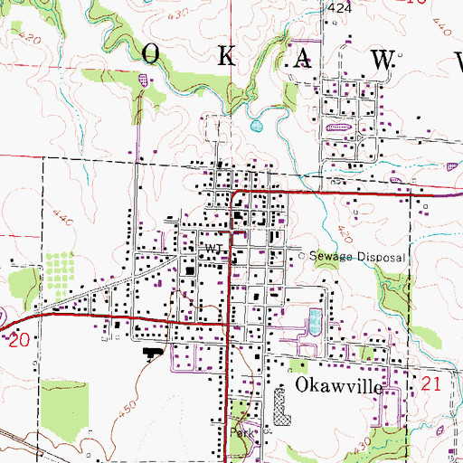 Topographic Map of Okawville, IL