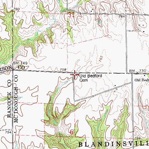 Topographic Map of Old Bedford Cemetery, IL