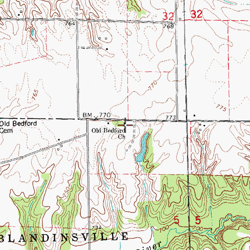 Topographic Map of Old Bedford Christian Church, IL