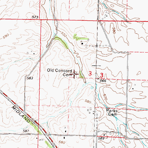 Topographic Map of Old Concord Cemetery, IL