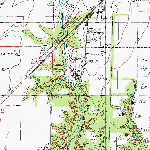 Topographic Map of Old Mason Cemetery, IL