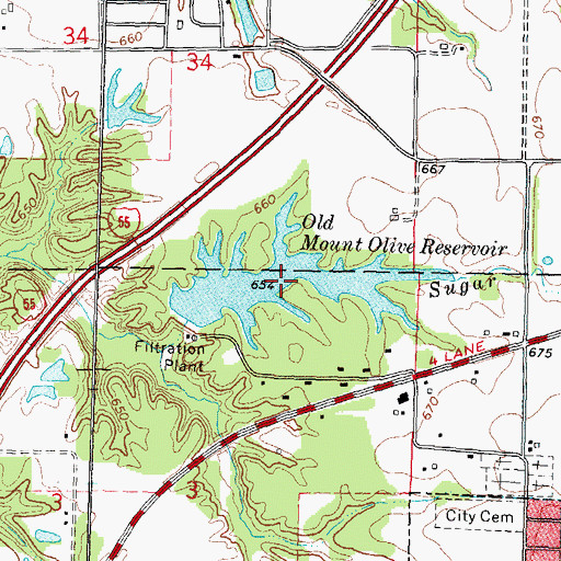 Topographic Map of Old Mount Olive Reservoir, IL