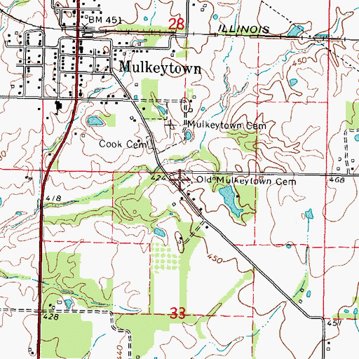Topographic Map of Old Mulkeytown Cemetery, IL