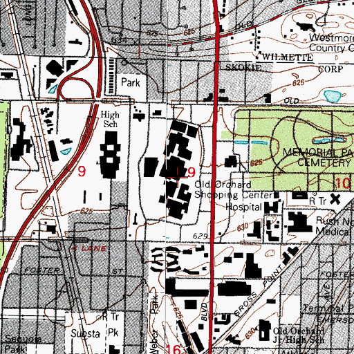 Topographic Map of Old Orchard Shopping Center, IL