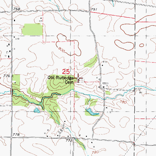 Topographic Map of Old Rutledge Cemetery, IL
