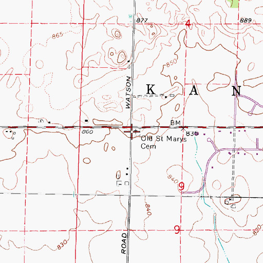 Topographic Map of Old Saint Mary's Cemetery, IL