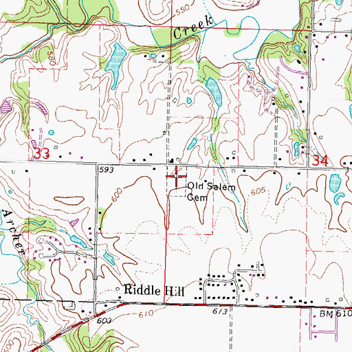 Topographic Map of Old Salem Cemetery, IL