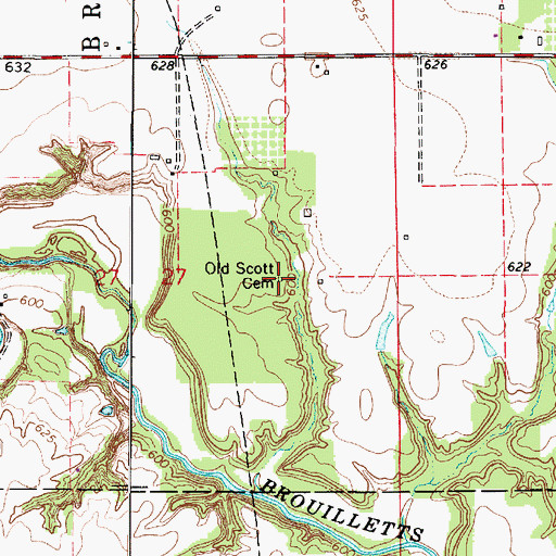 Topographic Map of Old Scott Cemetery, IL