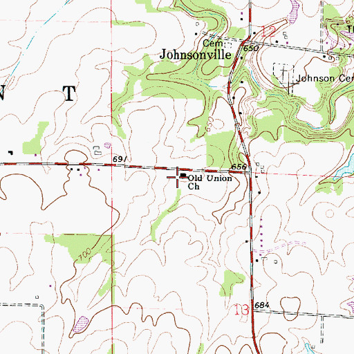 Topographic Map of Old Union Church of Christ, IL